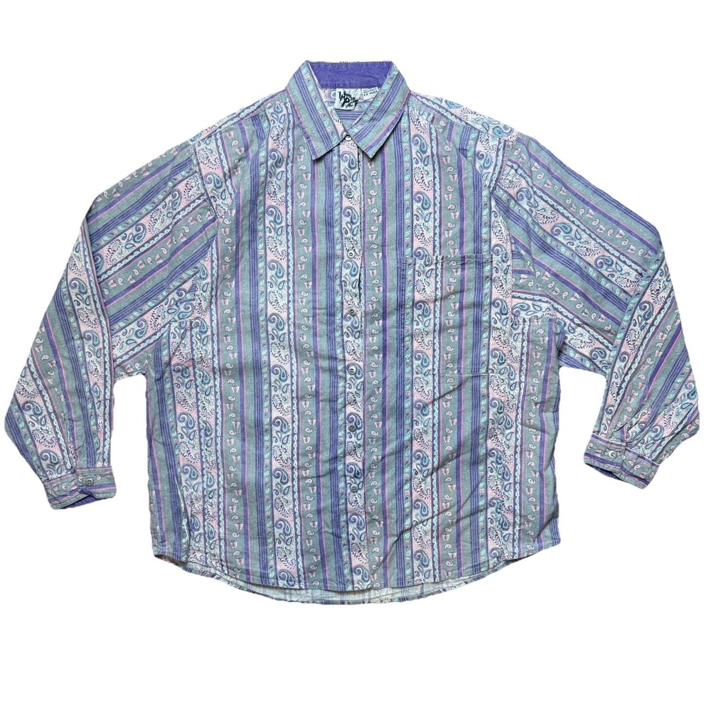 Vtg 90s Womens L Western Button‎ Up Shirt Paisley Butterfly Rodeo Chic Fem Y2K